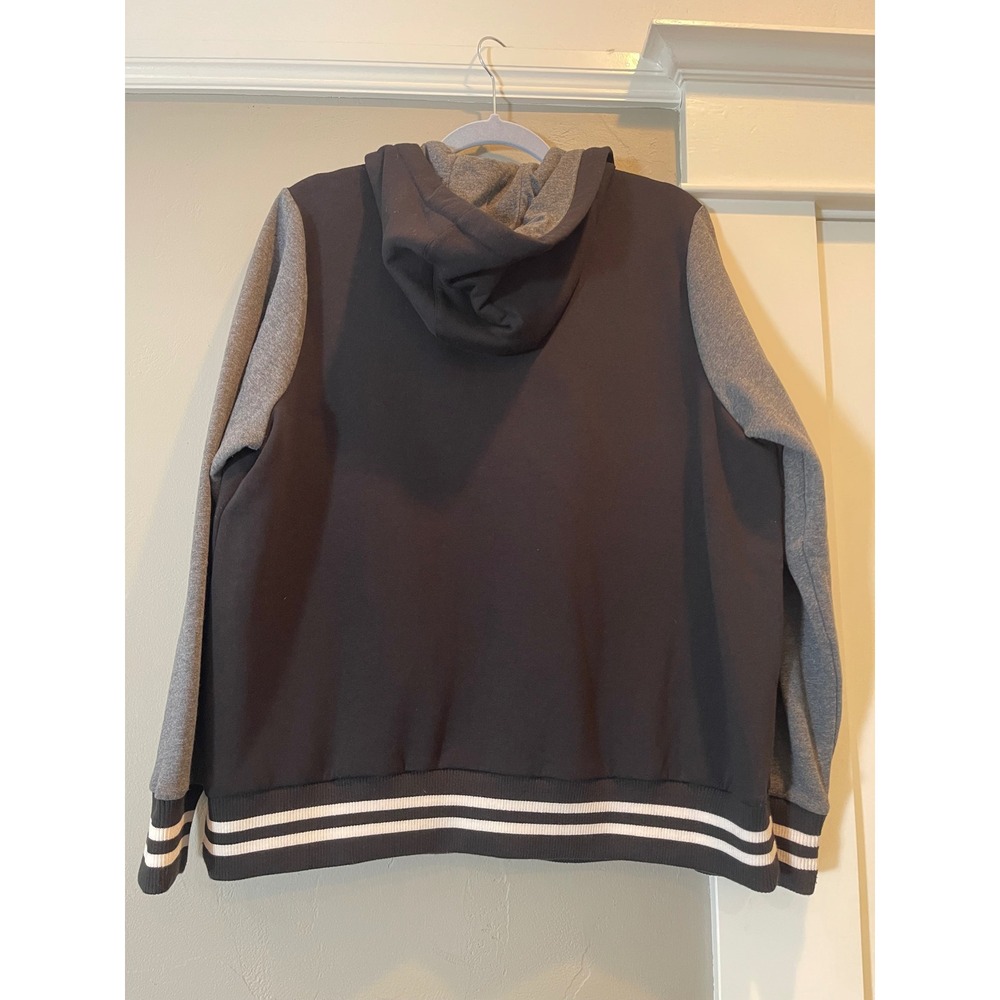 Torrid Womens Plus Size 2 Varsity Bomber Jacket Hooded Snap Front Black Grey - Picture 7 of 15